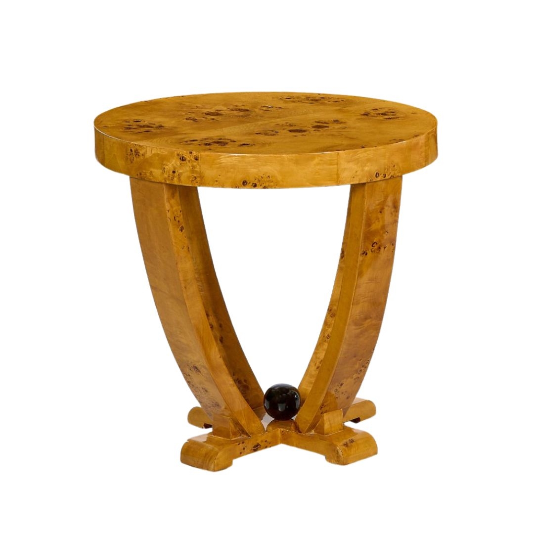 Side Table Burl Walnut Veneer and U-Shaped Legs