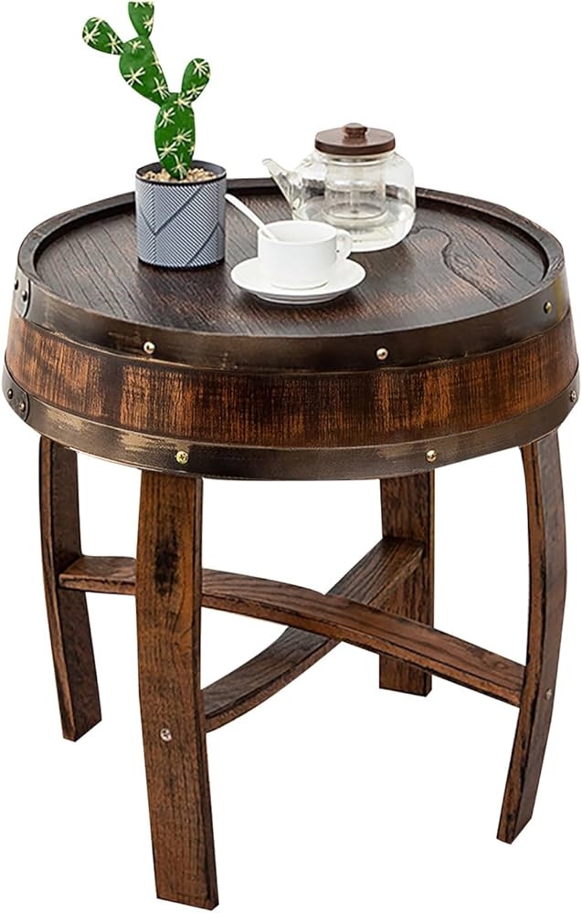 Side Table featuring X-Frame Stretcher and Rustic Barrel Side