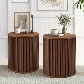 Side Table Fluted Base Ribbed Wood Accent Table