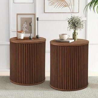 Side Table Fluted Base Ribbed Wood Accent Table