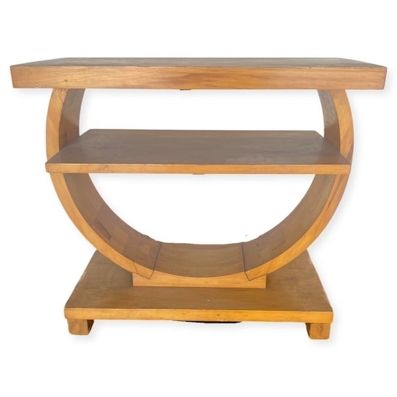 Side Table Horseshoe Base Three Tier Wood Console