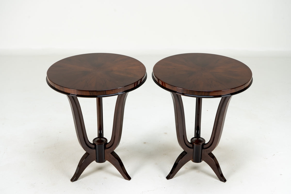 Side Table Lyre Base Mahogany Sunburst Veneer Top