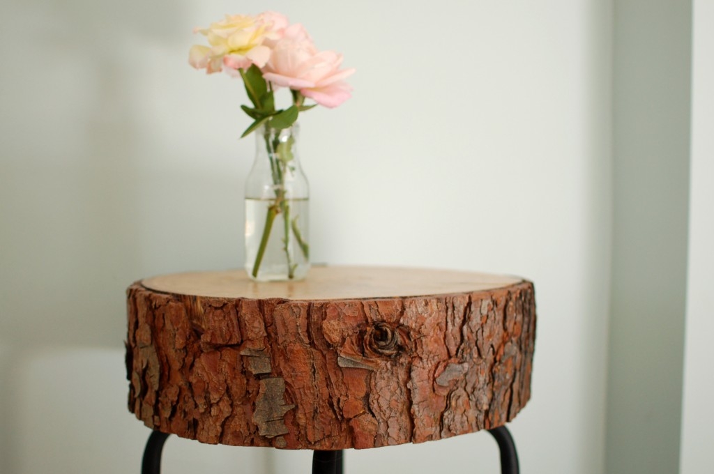 Side Table Minimalist Base Handcrafted Log Slice Table Bark Edge