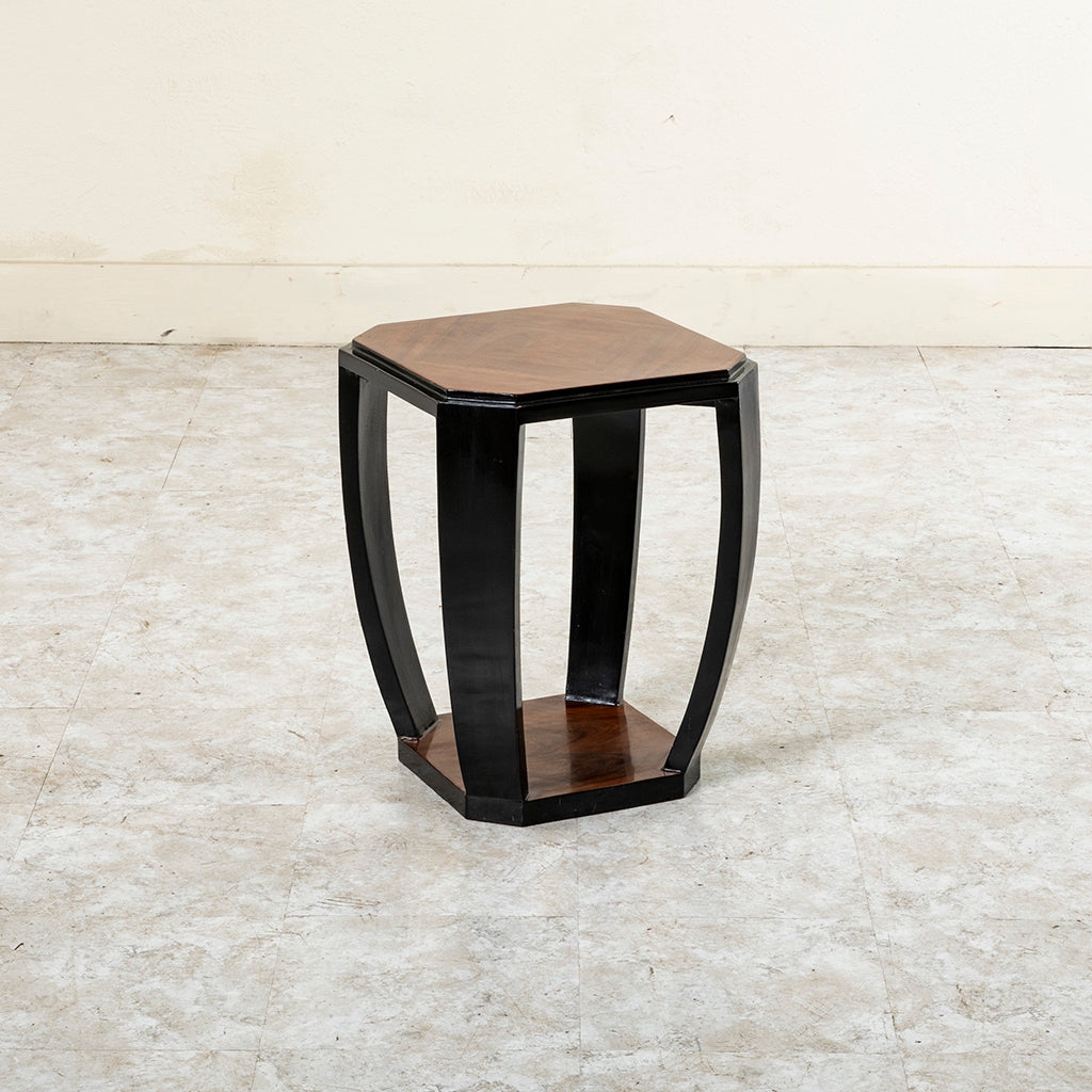 Side Table Octagonal Wood Surface with Curved Legs