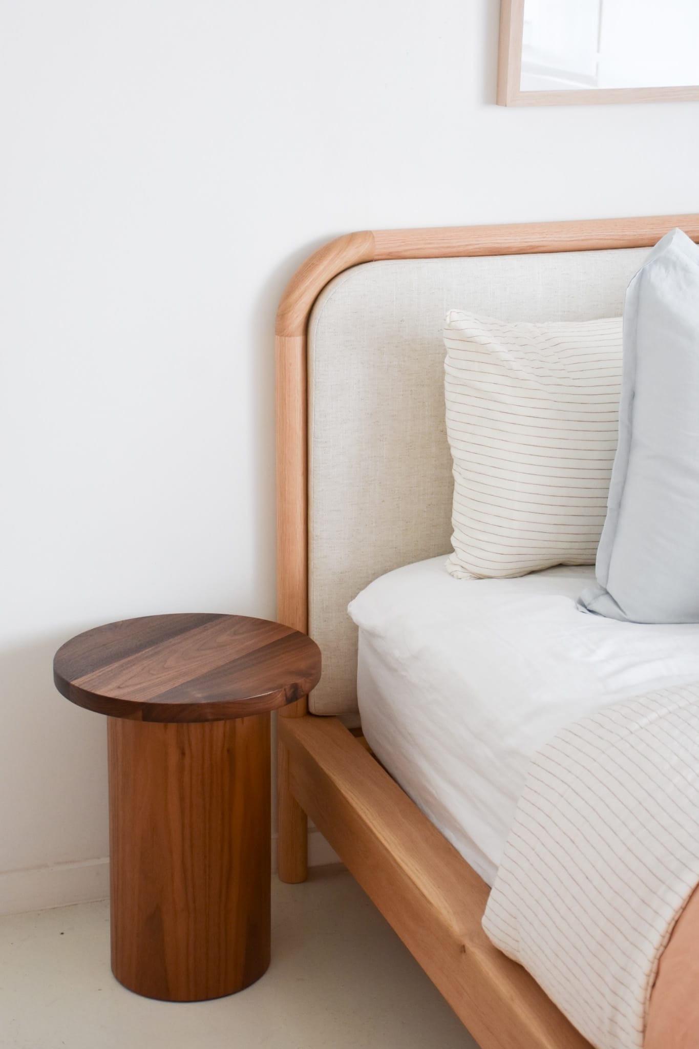 Side Table Overhanging Top Minimalist Cylindrical Nightstand