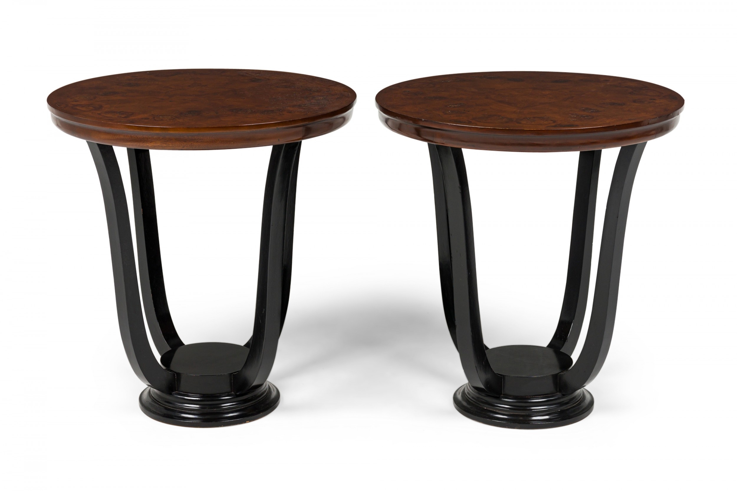 Side Table Set with U-Shaped Legs and Burl Wood Tops