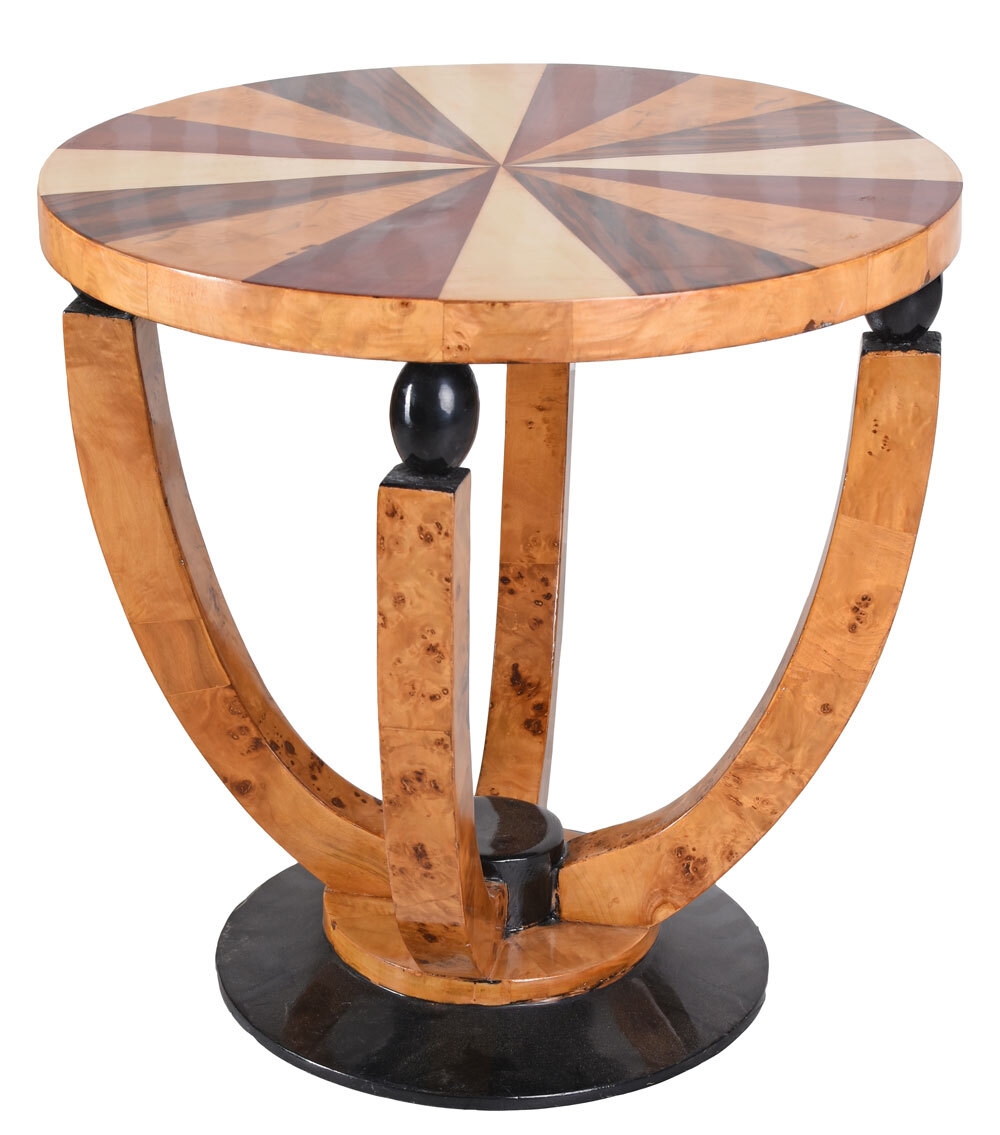 Side Table Spherical Connectors Sunburst Inlay Top