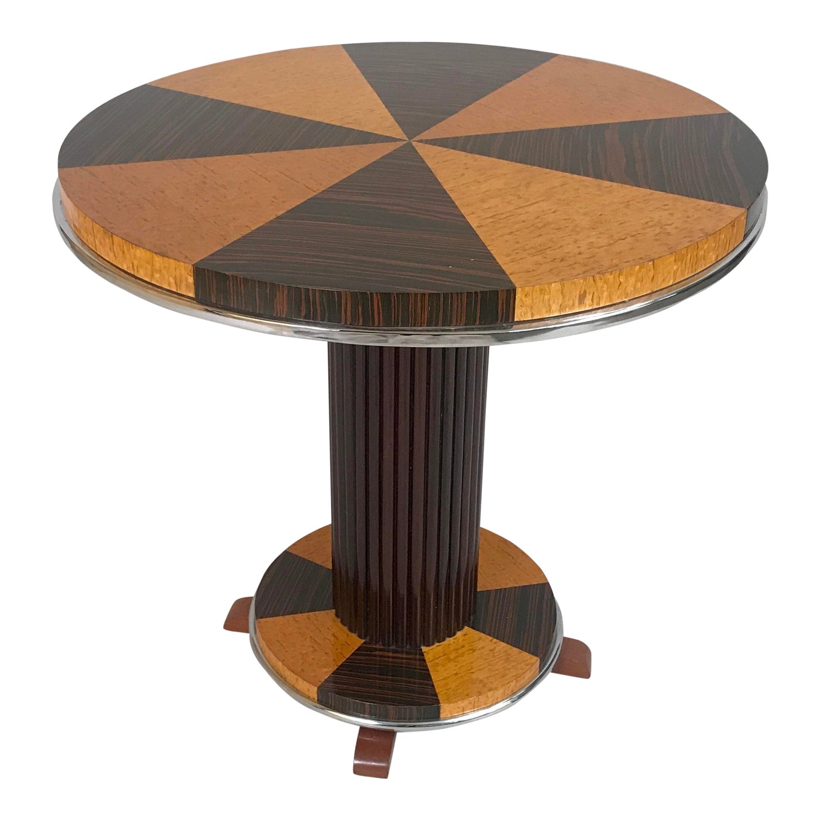 Side Table Tiger Maple Inlay with Fluted Pedestal