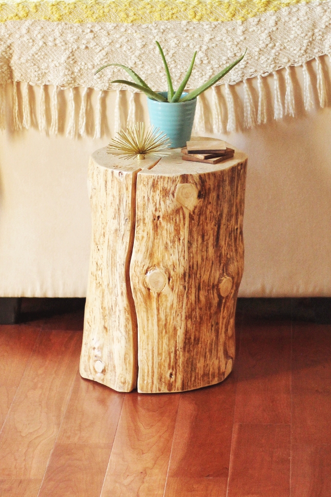 Side Table Tree Stump Table with Vertical Split Matte Finish