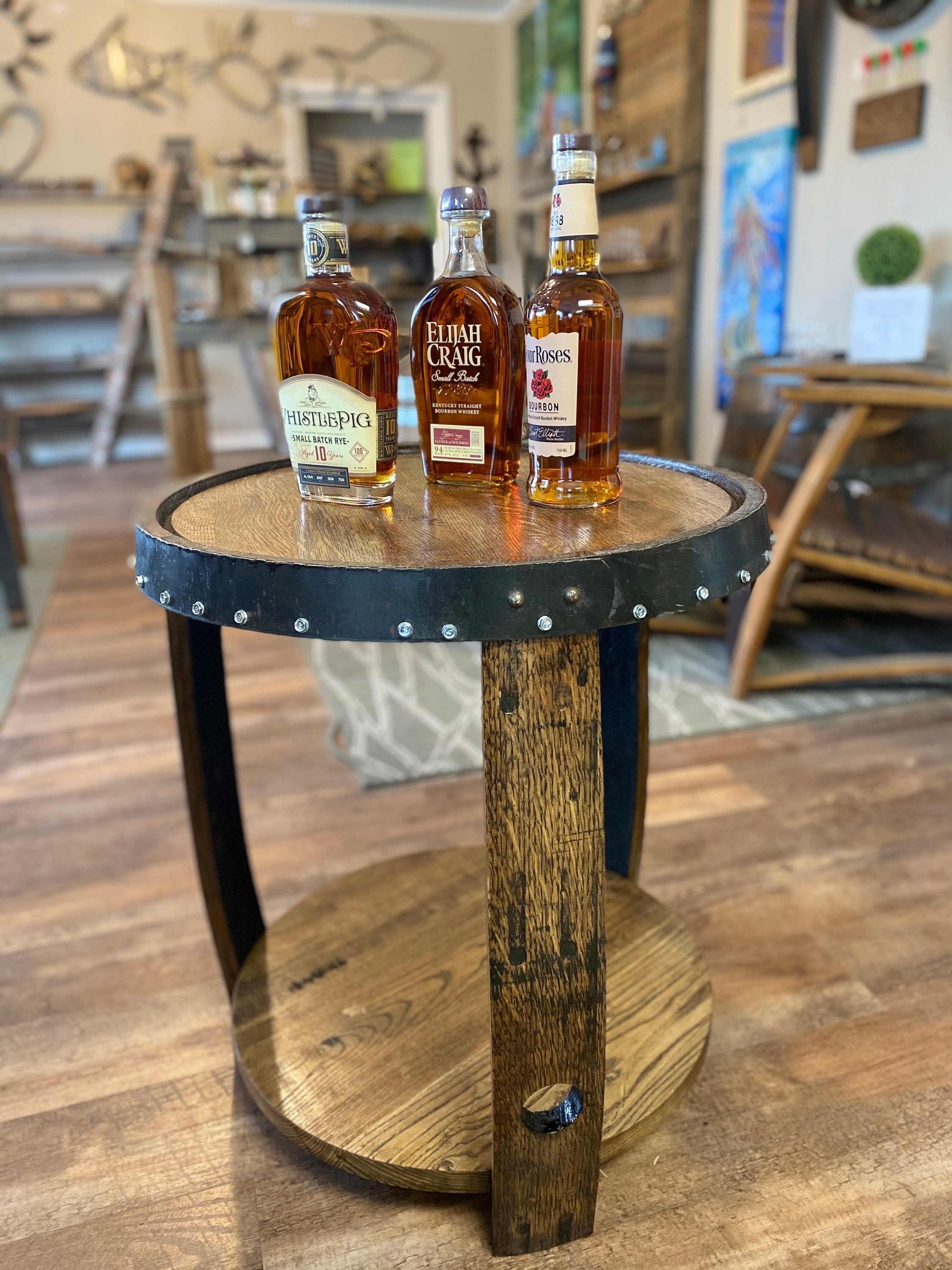 Side Table using Barrel Stave Legs for Small Space Farmhouse