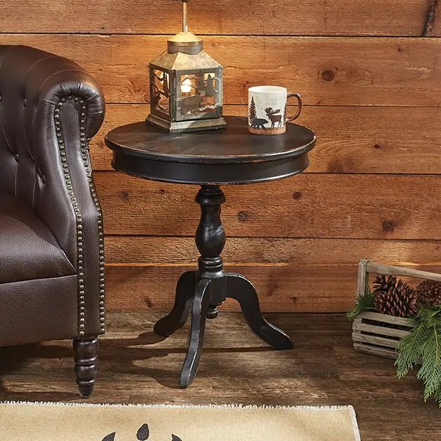 Side Table with Tripod Pedestal Base in Distressed Black