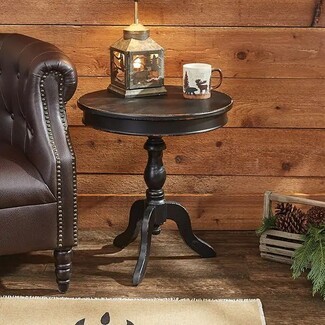 Side Table with Tripod Pedestal Base in Distressed Black