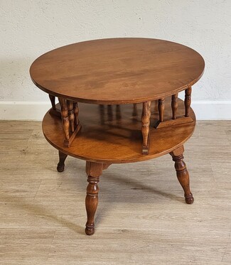 Side Table with Two Tier Design and Spindle Supports