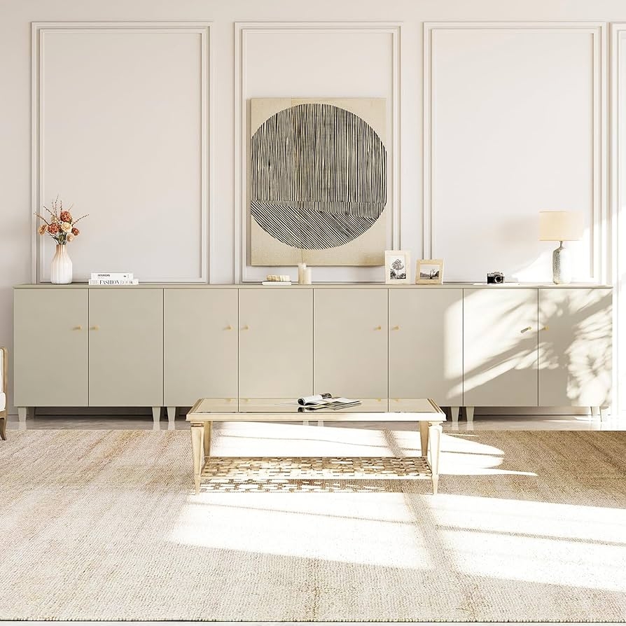 Sideboard Buffet with Modular Sections and Gold Knobs