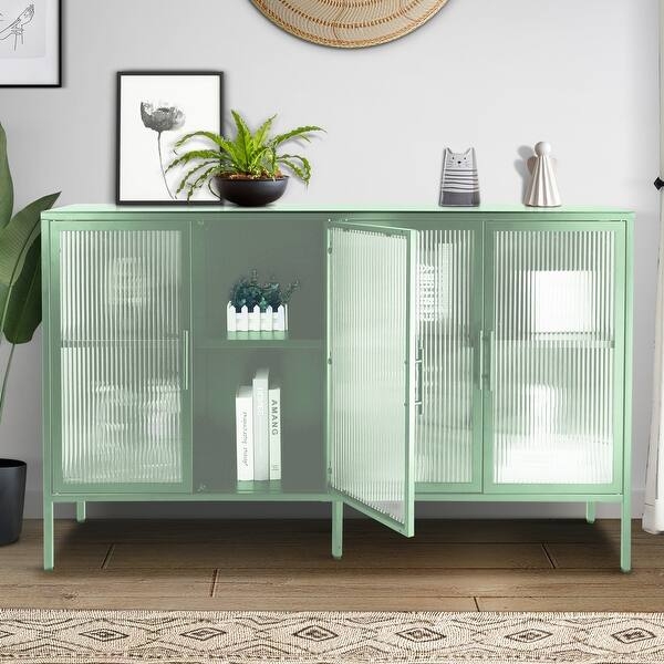 Sideboard Cabinet in Light Green Metal Storage Unit
