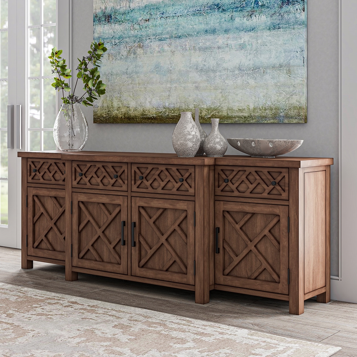 Sideboard Cabinet with Geometric Lattice Door Fronts
