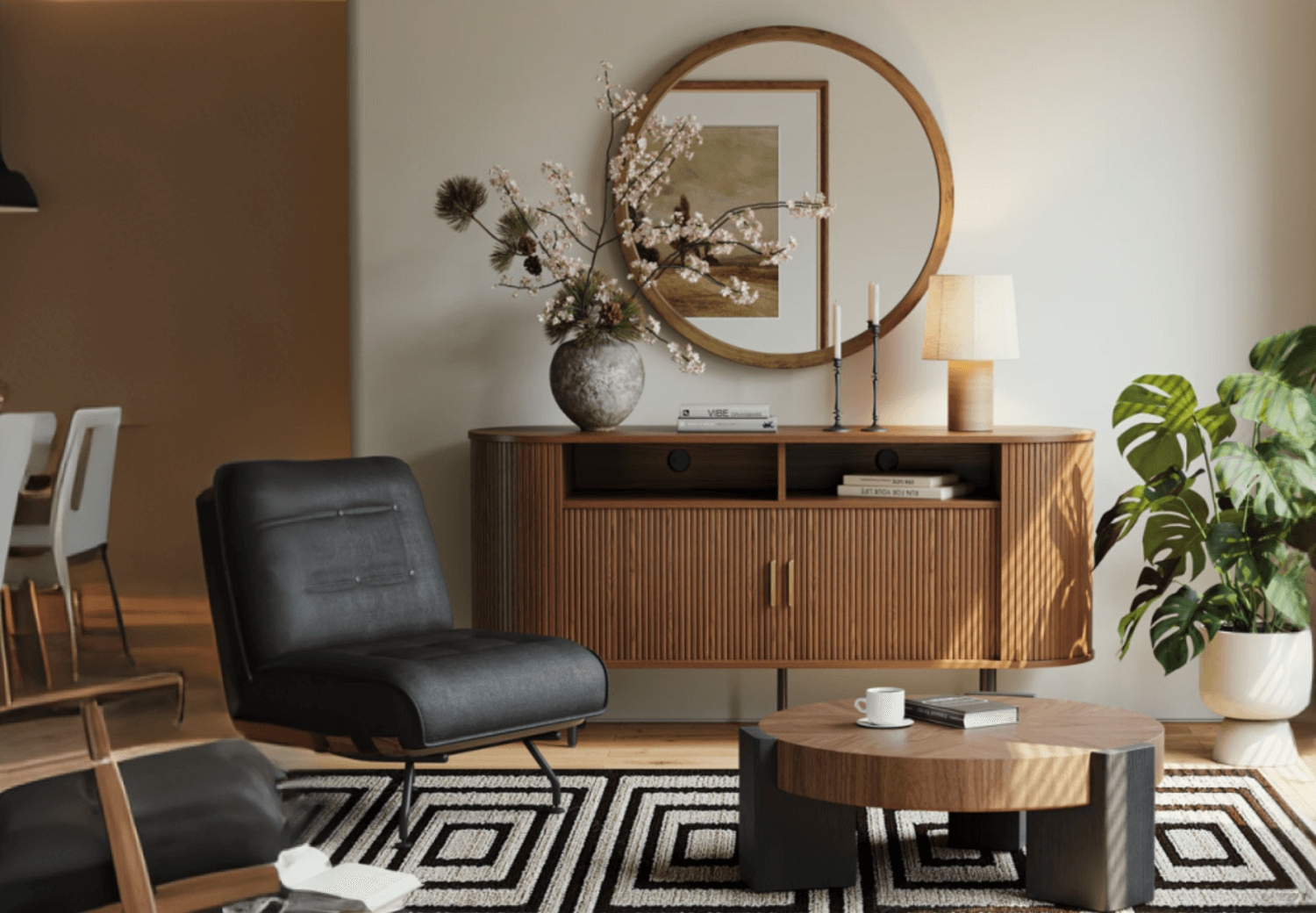 Sideboard: Curved Mid Century Modern Tambour Door Unit