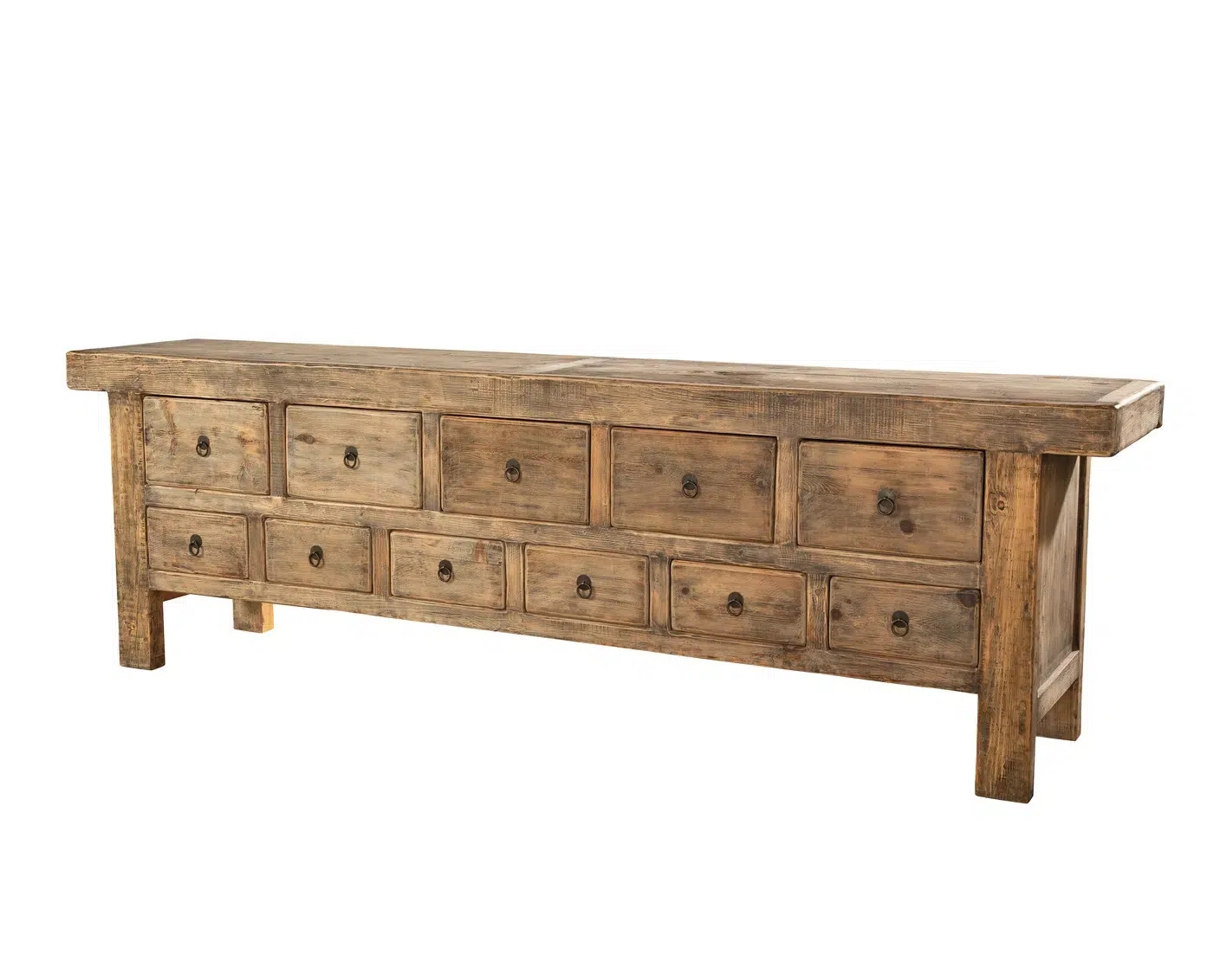 Sideboard: Eleven Drawer Distressed Pine Wood Console