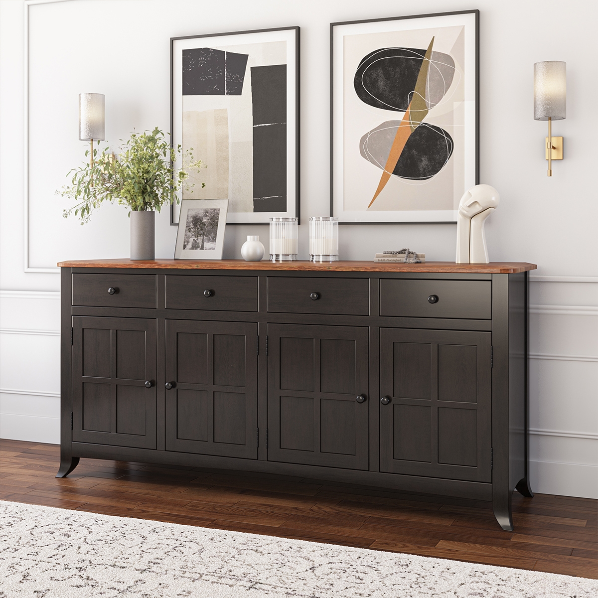 Sideboard: Extra Long Black Two Tone Window Pane Doors