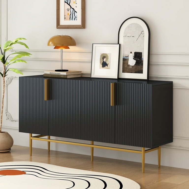 Sideboard Fluted Door Fronts Black Textured Finish