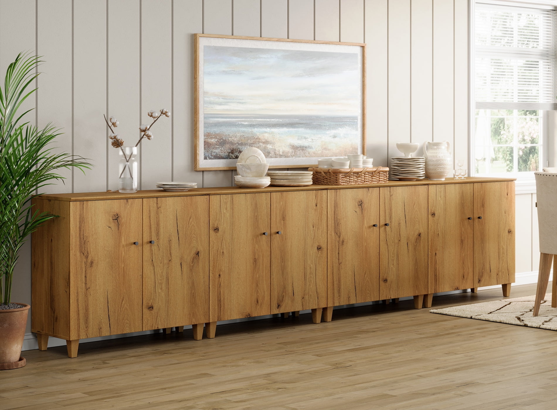 Sideboard in Oak Brown: Long Modular Storage Cabinet