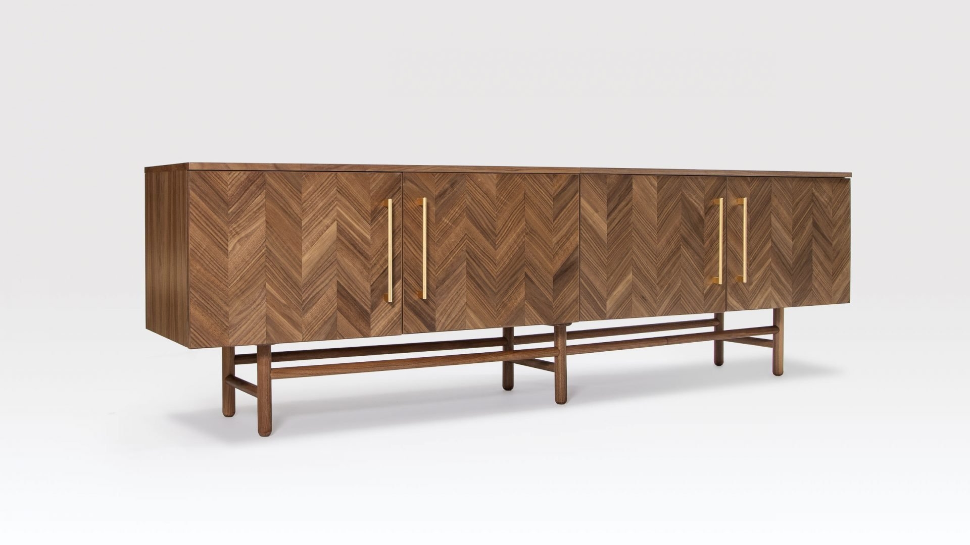 Sideboard: Large Walnut Herringbone Pattern Credenza