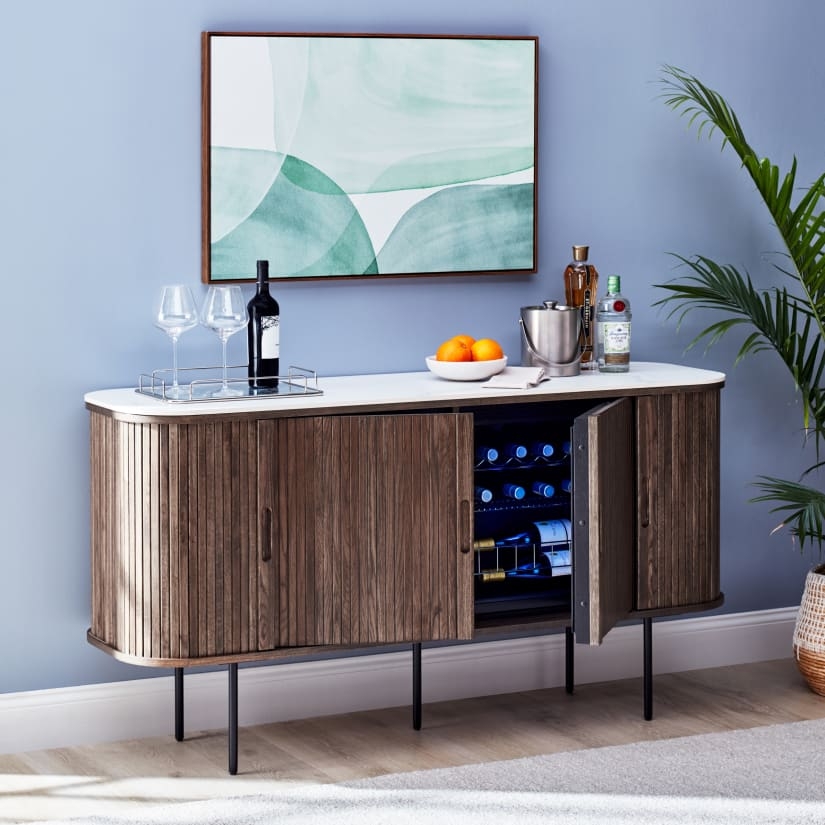 Sideboard: Oval Silhouette Wine Fridge with Slatted Doors