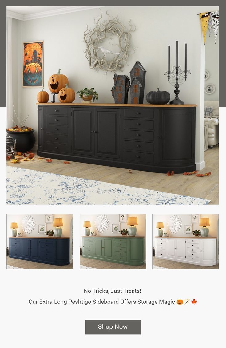 Sideboard: Peshtigo Ten Drawer Buffet with Curved Ends