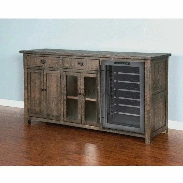 Sideboard: Rustic Wine Buffet Featuring Seeded Glass Doors