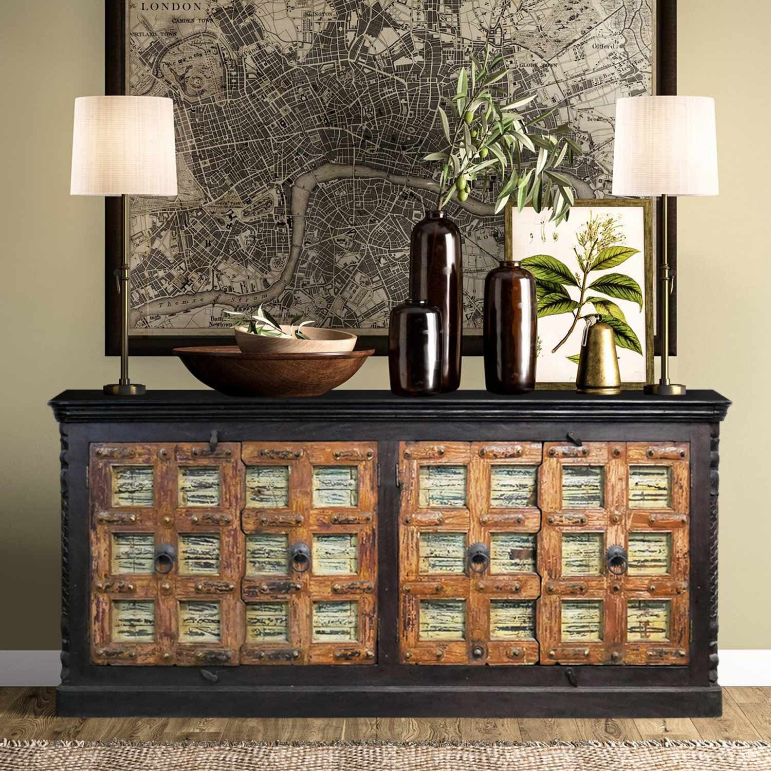 Sideboard with Charcoal Black Frame and Reclaimed Doors