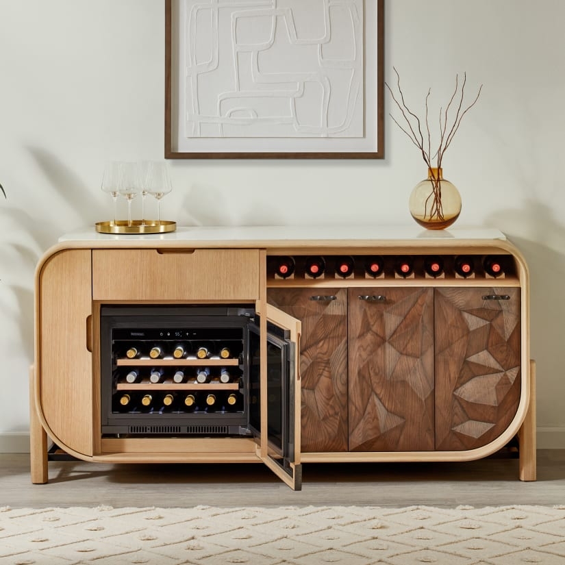 Sideboard with Faceted Cabinet Doors and Curved Edges