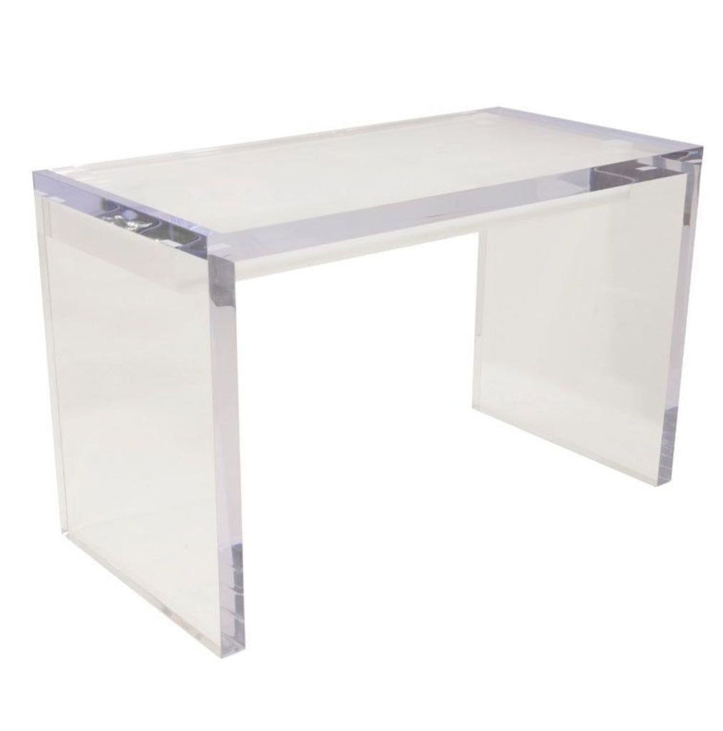 Slab Desk with Parsons Silhouette in Thick Lucite Slab