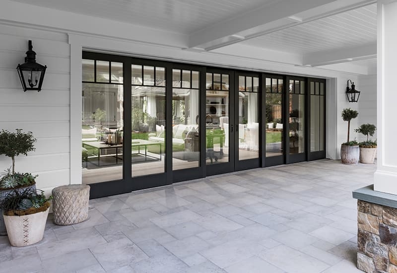 Sliding Glass Wall Matte Black Frames Transom Window Doors
