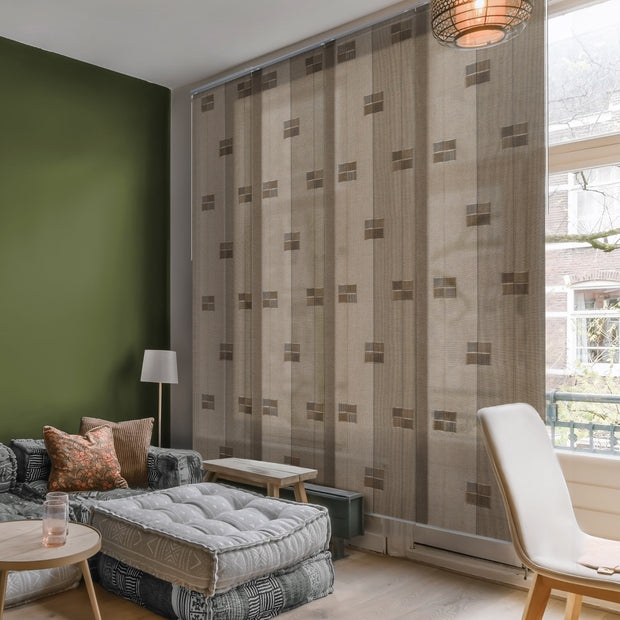 Sliding Panel Divider: Semi Sheer Geometric Grid Pattern Screen