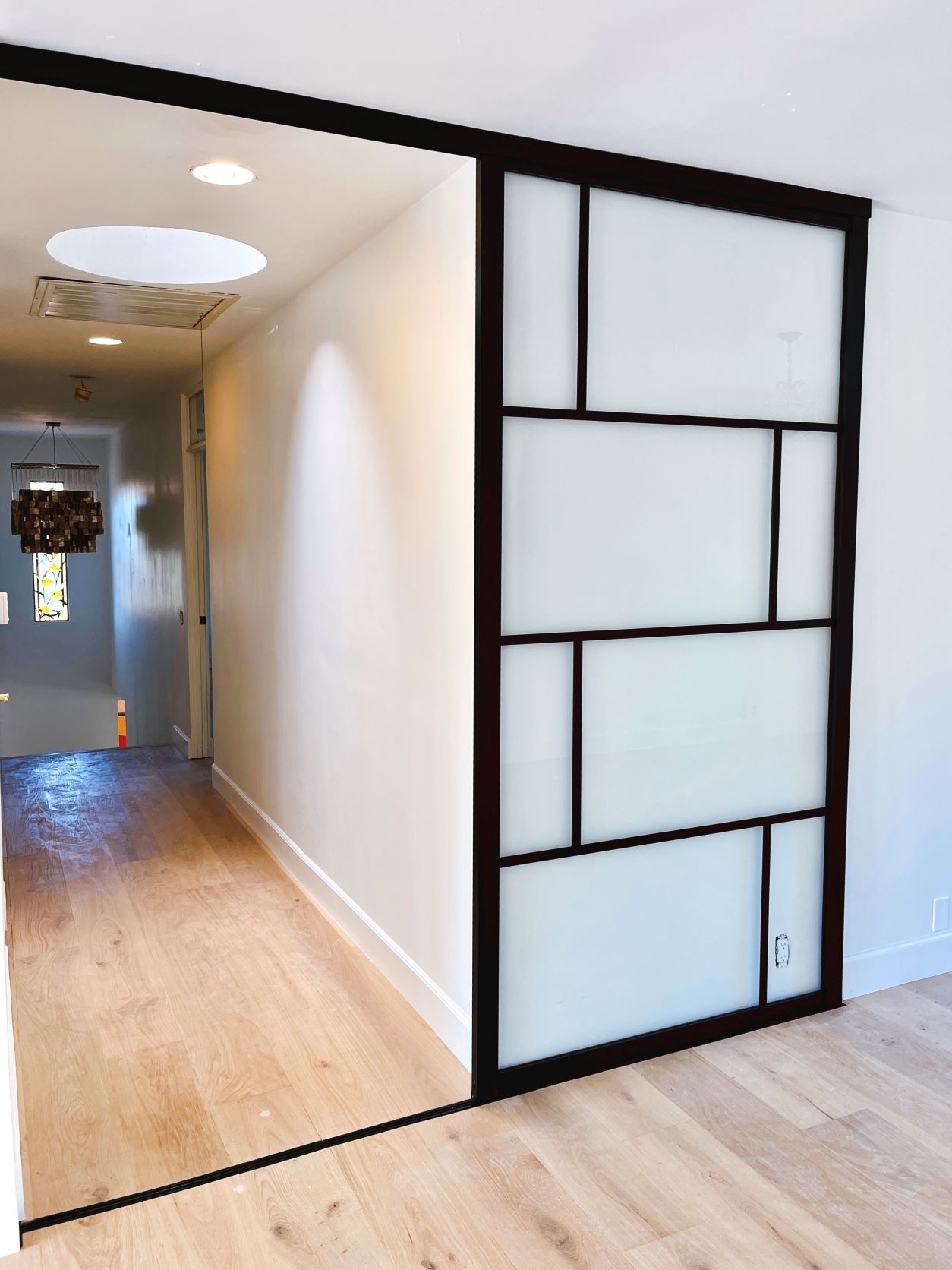 Sliding Wall Panel Matte Black Geometric Grid Partition