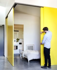Sliding Wall Panels Corner Meeting Vibrant Yellow Divider