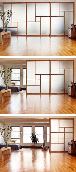 Sliding Wall System Asymmetric Grid Contemporary Shoji Screen