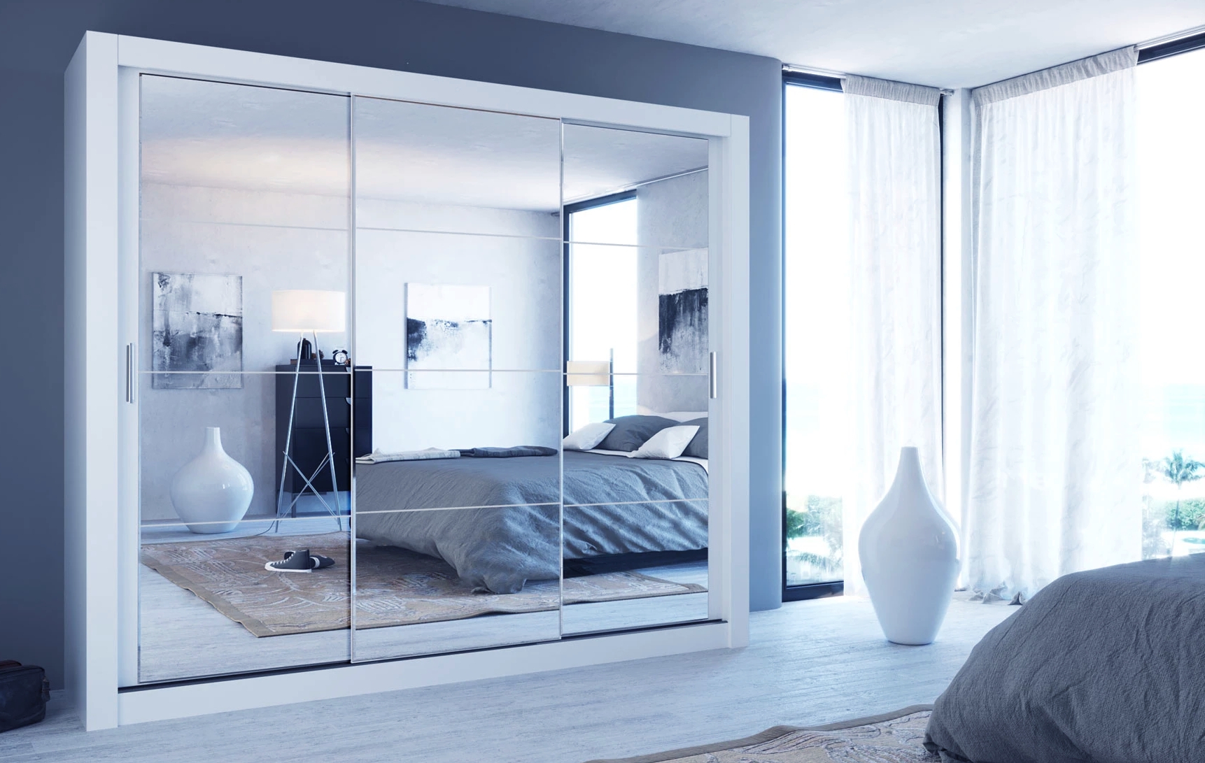 Sliding Wardrobe with Horizontal Grid Mirrored Panels