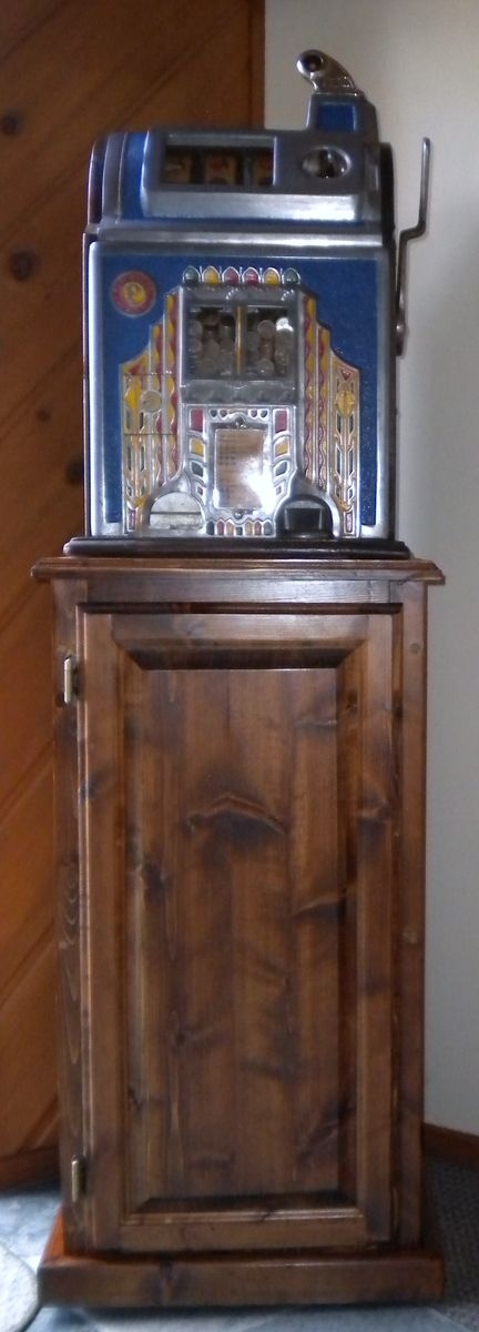 Slot Machine Stand Cobalt Blue Recessed Panel Antique Pedestal