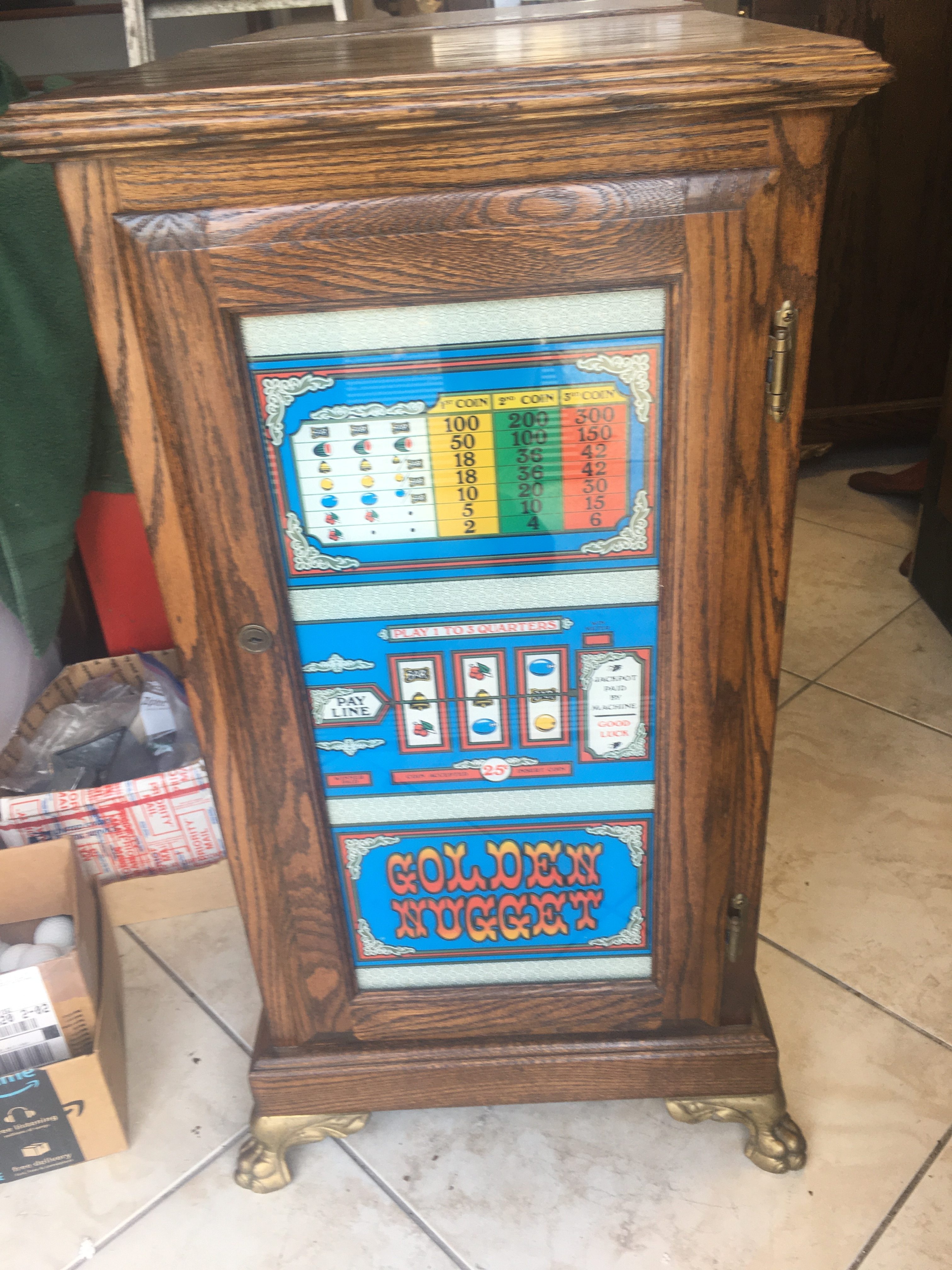 Slot Machine Stand Oak Claw Feet Vintage Wood Gaming Cabinet