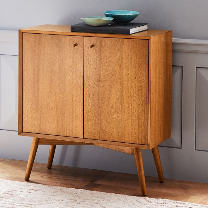 Small Cabinet: Mid Century Acorn Wood Entryway Storage