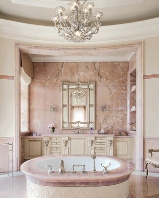 Soaking Tub Oval Pink Rose Onyx Walls Neoclassical Style
