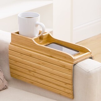 Sofa Arm Tray Slatted Bamboo Portable Couch Drink Tray