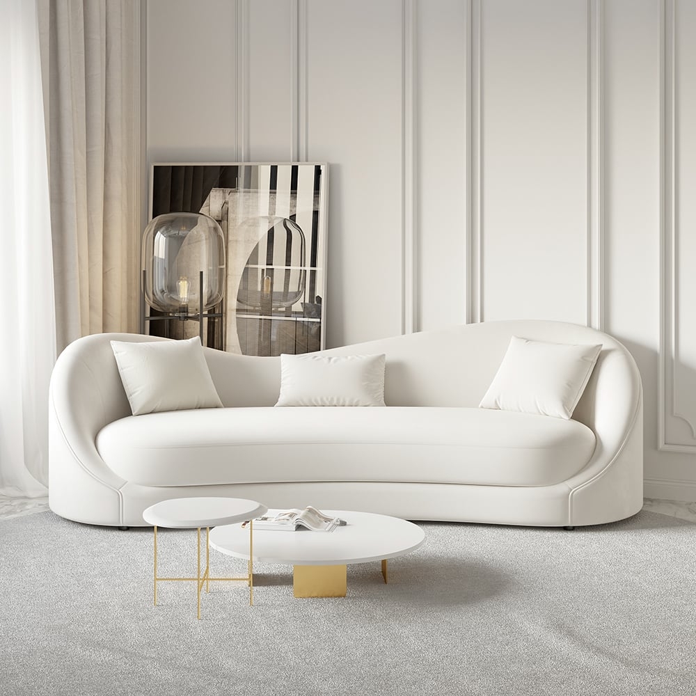 Sofa: Asymmetrical Curved Sofa with Velvet Silhouette