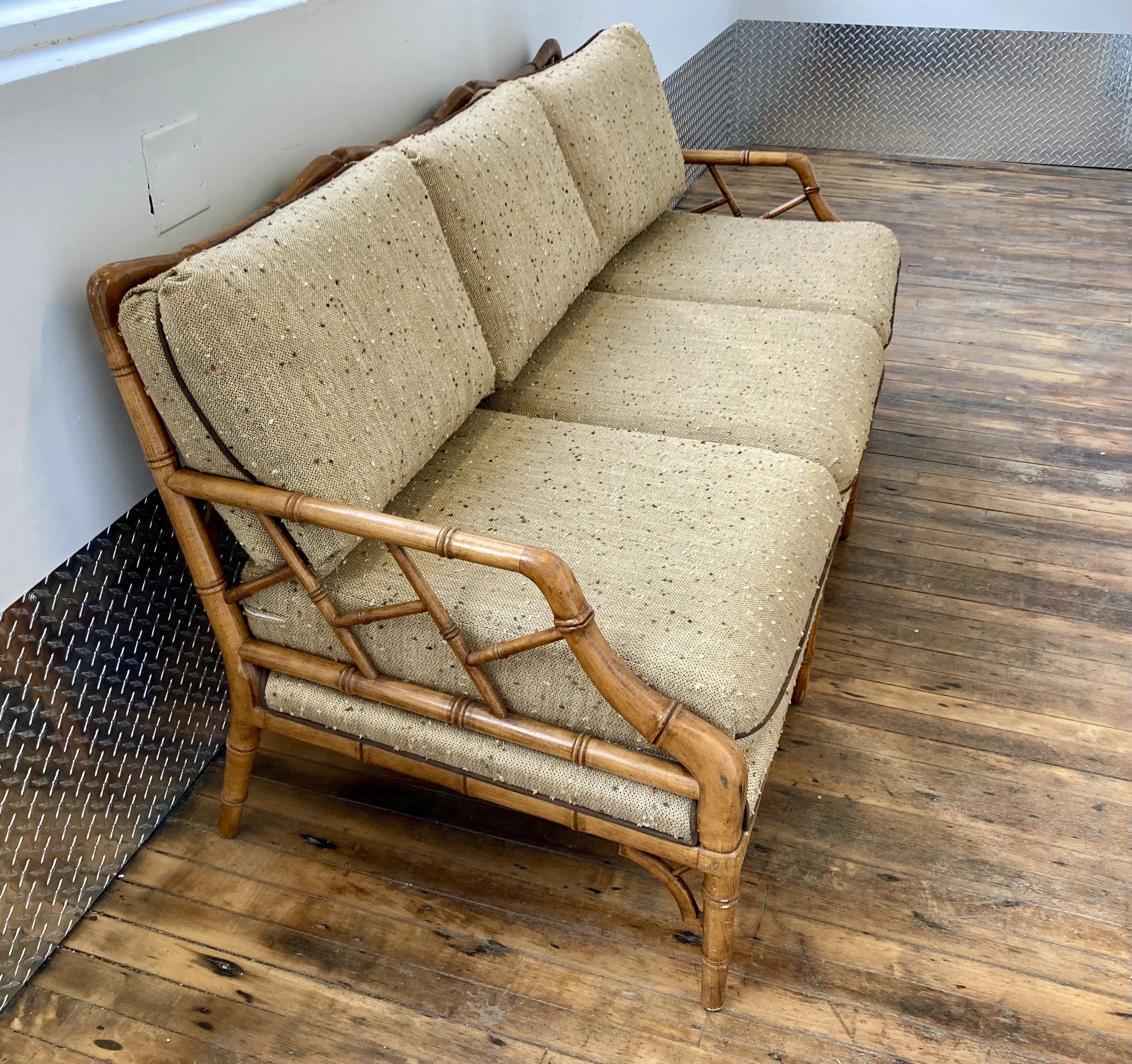 Sofa Faux Bamboo Frame Chinese Chippendale Sofa Lattice Panels