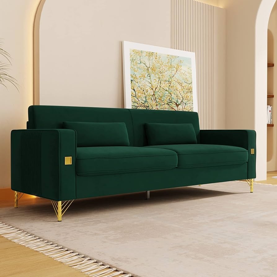 Sofa Fluted Arms Polished Tapered Legs Luxury Seating