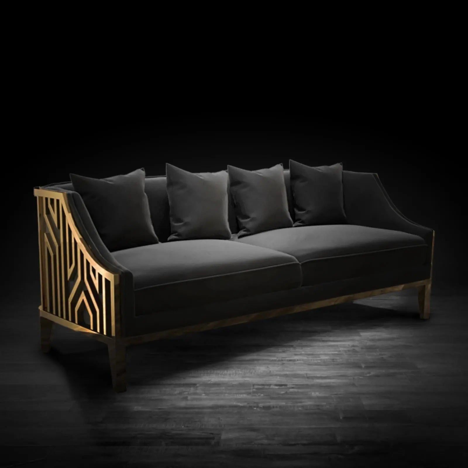 Sofa Geometric Lattice Sides Titanium Gold Art Deco Seating