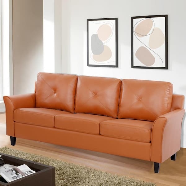 Sofa in Caramel Leather-Like Finish with Tapered Legs