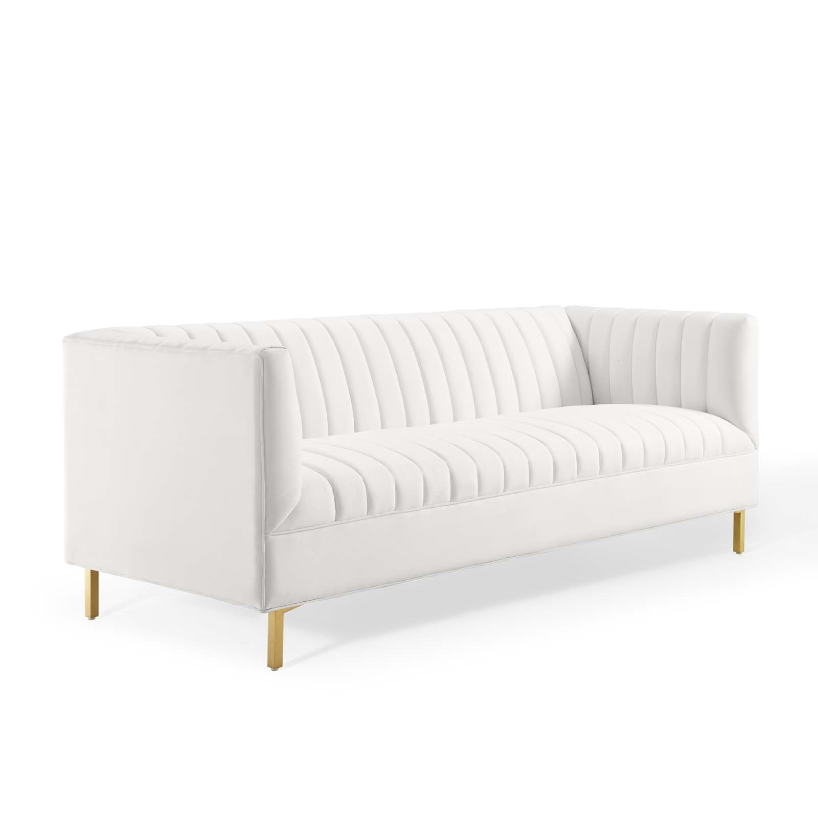 Sofa in Tuxedo Silhouette and Channel Tufted Couch