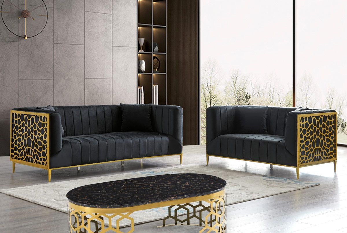 Sofa Laser Cut Panels Vertical Channel Tufted Metallic Frame
